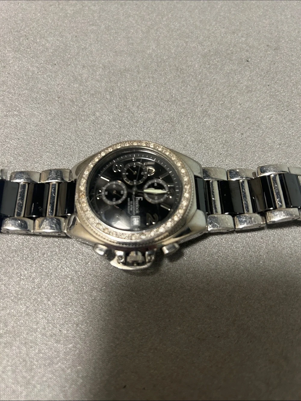 Men's Black Dial Silver-Tone Chronograph Watch